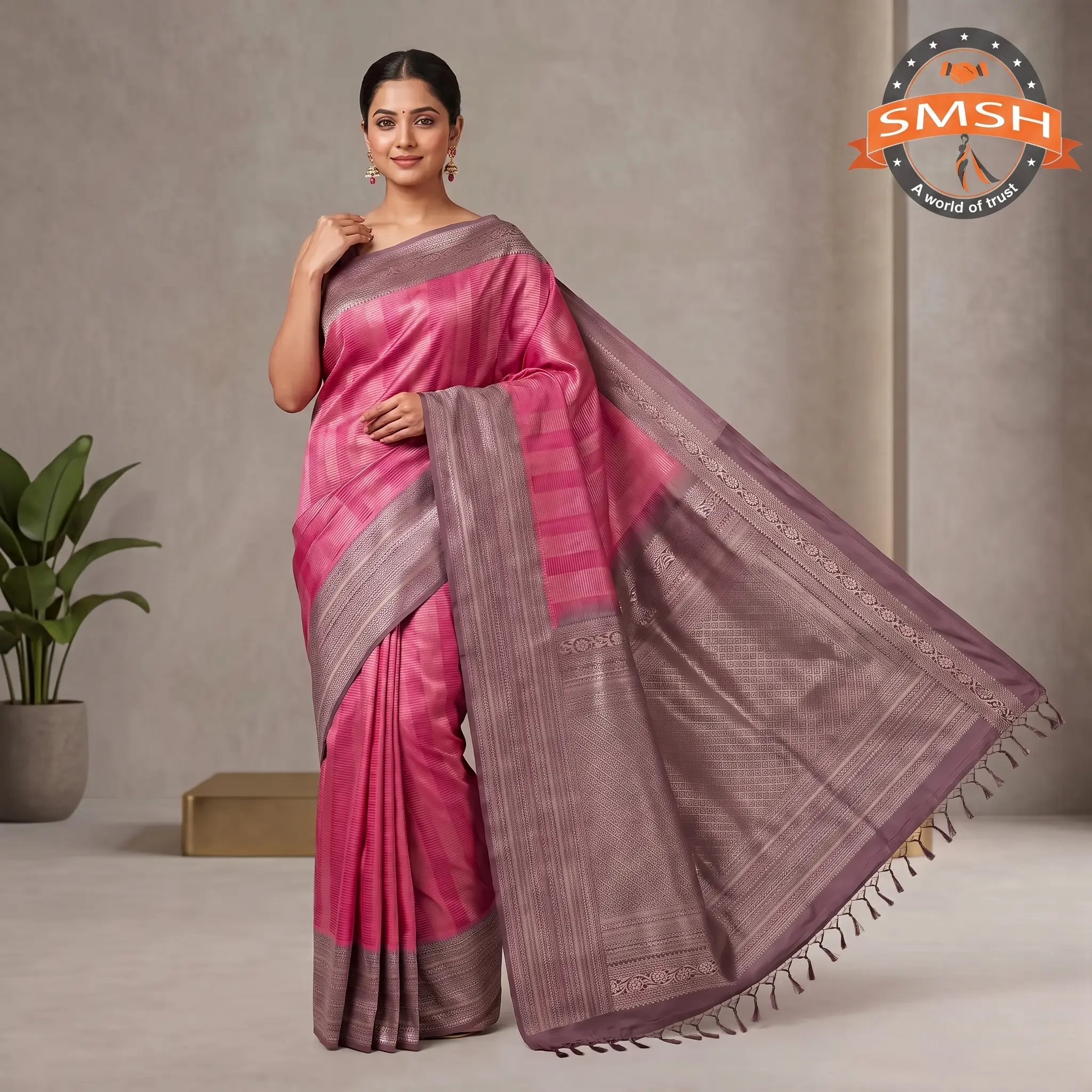 Pink Traditional Brocade Silk Saree